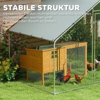 Hühnerauslauf für 5-8 Hühner, Dachplane, verriegelbare Tür, Stahlrahmen, 5,1 m², 3 x 1,7 x 1,9 m