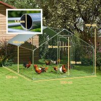 Hühnergehege, großes Hühnergehege aus Metall mit wasserdichter und UV-beständiger Abdeckung, Käfig für 10-15 Hühner, 3 x 3,4 x 1,9 m