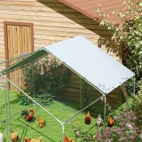 Hühnergehege, großes Hühnergehege aus Metall mit wasserdichter und UV-beständiger Abdeckung, Käfig für 10-15 Hühner, 3 x 3,4 x 1,9 m