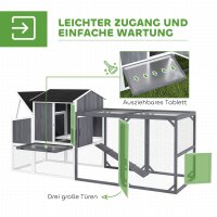 Hühnerstall mit Auslauf für 3-4 Hühner, 3-tlg, Nistkasten, 1,9 m² Fläche, Tannenholz, Grau