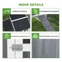 Hühnerstall mit Auslauf für 3-4 Hühner, 3-tlg, Nistkasten, 1,9 m² Fläche, Tannenholz, Grau