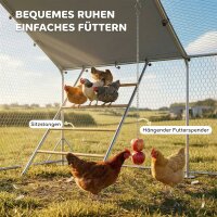 Hühnerstall, Freilaufgehege für Hühner, mit UV-beständiger Plane, Stahlgitter, Futterautomat, für 12-18 Hühner