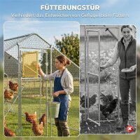Hühnerstall, Freilaufgehege für Hühner, mit UV-beständiger Plane, Stahlgitter, Futterautomat, für 12-18 Hühner