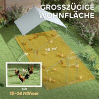 Hühnerstall, Freilaufgehege für Hühner, mit UV-beständiger Plane, Stahlgitter, Futterautomat, für 18-24 Hühner