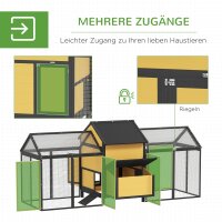 Hühnerstall Kleintierstall 2 Außengehege, 1 Nistkasten, 2 Rampen,Asphaltdach, wetterbeständig, Gelb