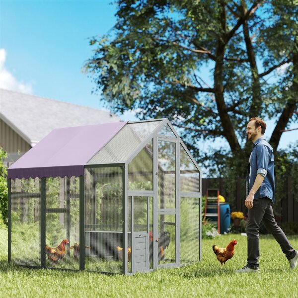 Hühnergehege, Hühnerstall mit wasserfestem Dach, 2 Nistkästen, 2 Sitzstangen, für 6-8 Hühner, ca, 1,7 x 1,8 x 1,8 m