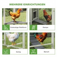 Großer Hühnerstall für 7-10 Hühner, Sitzstangen, Schaukel, Fenster, Nistkästen, Maschendraht, Grau