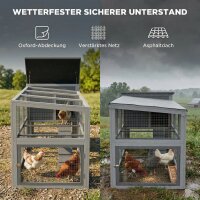 Hühnerstall Hühnerhaus für 3-4 Hühner mit Auslauf Nistkasten Asphaltdach Oxford-Abdeckung Auszugsschublade 264x82x89cm Grau