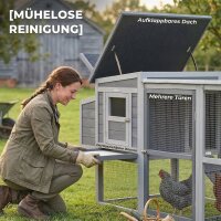 Hühnerstall Hühnerhaus für 3-4 Hühner mit Auslauf Nistkasten Asphaltdach Oxford-Abdeckung Auszugsschublade 264x82x89cm Grau