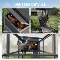 Hühnerstall Hühnerhaus für 3-4 Hühner mit Auslauf Nistkasten Asphaltdach Oxford-Abdeckung Auszugsschublade 264x82x89cm Grau