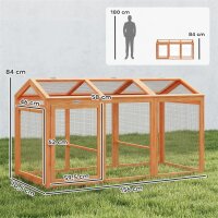 Hühnerstall Freilaufgehege mit Sitzstange Doppeltüren, aus Holz und Metall, für 4 Hühner, 156 x 70,5 x 84 cm Orange