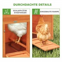 Hühnerstall Hühnerhaus aus Holz mit Nistkasten 2 Sitzstangen Rampe Fenster wasserdichtem Dach 113,5x67,5x95,5 cm Orange