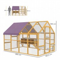 Hühnerstall Holz mit Freilauf, Sicherheitsschloss, Tür, 4 Nistkasten, für 8-12 Hühner, ca, 2,8 x 1,8 x 1,9 m, Gelb