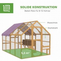 Hühnerstall Holz mit Freilauf, Sicherheitsschloss, Tür, 4 Nistkasten, für 8-12 Hühner, ca, 2,8 x 1,8 x 1,9 m, Gelb