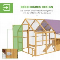 Hühnerstall Holz mit Freilauf, Sicherheitsschloss, Tür, 4 Nistkasten, für 8-12 Hühner, ca, 2,8 x 1,8 x 1,9 m, Gelb