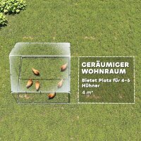 Freilaufgehege Verzinkter Stahl Hühnerstall mit wetterfester UV-Dachabdeckung abschließbarer Tür 2x2x2 m Silber