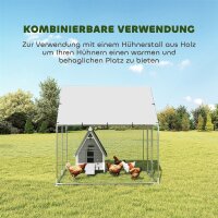 Freilaufgehege Verzinkter Stahl Hühnerstall mit wetterfester UV-Dachabdeckung abschließbarer Tür 2x2x2 m Silber