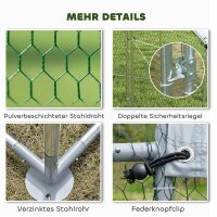Freilaufgehege Verzinkter Stahl Hühnerstall mit wetterfester UV-Dachabdeckung abschließbarer Tür 2x2x2 m Silber