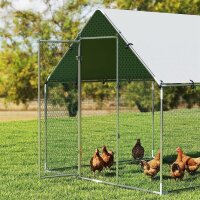 Freilaufgehege Verzinkter Stahl Hühnerstall mit wetterfester UV-Dachabdeckung abschließbarer Tür 2x2x2 m Silber