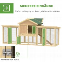 Hühnerstall Hühnerhaus aus Holz mit Nistkasten, wasserdichtem Dach, Sitzstange, Auslauf, Rampe, 204x85x93 cm Naturholz