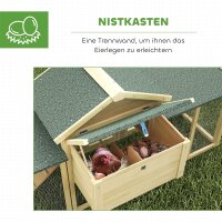 Hühnerstall Hühnerhaus aus Holz mit Nistkasten, wasserdichtem Dach, Sitzstange, Auslauf, Rampe, 204x85x93 cm Naturholz