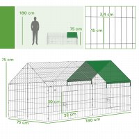 Kleintierstall Kaninchenstall mit Spitzdach abschließbare Türen Schutzabdeckung für Kleintiere 180 x 75 x 75 cm Grün