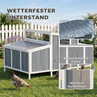 Hühnerstall Holz Hühnerhaus mit abschließbarer Tür Nistkasten wasserdichtem PET-Dach für 3-4 Hühner, 145x90x92 cm Grau