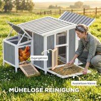 Hühnerstall Holz Hühnerhaus mit abschließbarer Tür Nistkasten wasserdichtem PET-Dach für 3-4 Hühner, 145x90x92 cm Grau