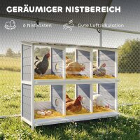 Legenest für Hühner, erhöhtes Hühnernest aus Holz mit 6 Fächer, 2 Sitzstangen für Kleintierstall 102 x 50 x 91 cm, Grau