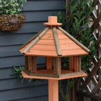 Vogelhaus mit Ständer wetterfestes Vogelfutterhaus mit wetterfestem Dach Futterhaus aus Holz für Wildvögel Ø52 x 130H cm Natur