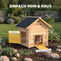 Entenhaus Entenstall Kleintierstall, wetterbeständig, 2 Eingänge, 2 Rampen, 78 x 90 x 92 cm, Natur + Schwarz