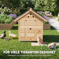Entenhaus Entenstall Kleintierstall, wetterbeständig, 2 Eingänge, 2 Rampen, 78 x 90 x 92 cm, Natur + Schwarz