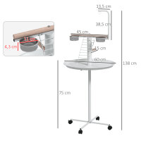 Anflugstange Freisitz für Papageien Sitzstange, 1 Leiter, 1 Schaukel, Futternäpfe, 60 x 60 x 138 cm, Weiß + Natur