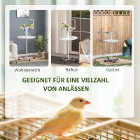 Anflugstange Freisitz für Papageien Sitzstange, 1 Leiter, 1 Schaukel, Futternäpfe, 60 x 60 x 138 cm, Weiß + Natur