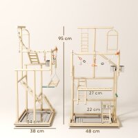 Vogelständer, Vogelstangen-Set, 4 Ebenen, Edelstahltablett, Spielzeug, Naturholz