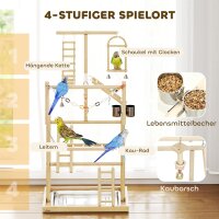 Vogelständer, Vogelstangen-Set, 4 Ebenen, Edelstahltablett, Spielzeug, Naturholz