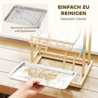 Vogelständer, Vogelstangen-Set, 4 Ebenen, Edelstahltablett, Spielzeug, Naturholz