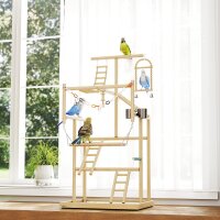 Vogelständer, Vogelstangen-Set, 4 Ebenen, Edelstahltablett, Spielzeug, Naturholz
