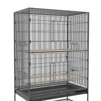 Vogelkäfig inklusive Sitzstangen, Vogelspielzeug, herausnehmbare Bodenwanne, 1 Ablage, Grau