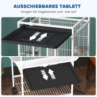 Vogelkäfig, Papageienkäfig mit 3 Türen, 2 Sitzstange, 360° Rollen, Futternapf, Ablage, Freisitz, 62,5x62,5x156cm, Weiß