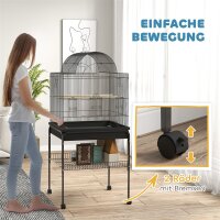 Vogelkäfig für Kanarienvögel & Wellensittiche, mobil, mit Bodenfach, Metallgitter, Schwarz