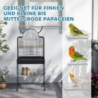 Vogelkäfig für Kanarienvögel & Wellensittiche, mobil, mit Bodenfach, Metallgitter, Schwarz