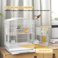 Vogelkäfig im Vintage-Design für kleine Vogelarten inkl, Zubehör 46,5 x 36 x 59 cm Stahl, Holz, Weiß+Natur
