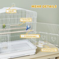 Vogelkäfig im Vintage-Design für kleine Vogelarten inkl, Zubehör 46,5 x 36 x 59 cm Stahl, Holz, Weiß+Natur