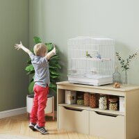 Vogelkäfig im Vintage-Design für kleine Vogelarten inkl, Zubehör 46,5 x 36 x 59 cm Stahl, Holz, Weiß+Natur