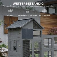 Voliere Vogelvoliere aus Holz mit 6 Sitzstangen Ablagefach herausziehbarer Schublade Edelstahlnäpfen 196x60x164,5cm Grau
