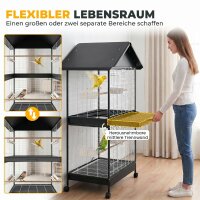 Vogelvoliere Groß Vogelkäfig mit Abnehmbar Trennwand 2 Türen 2 Holzstangen Rollen 2 Schalen 4 Futterspendern XXL