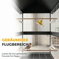 Vogelvoliere Groß Vogelkäfig mit Abnehmbar Trennwand 2 Türen 2 Holzstangen Rollen 2 Schalen 4 Futterspendern XXL