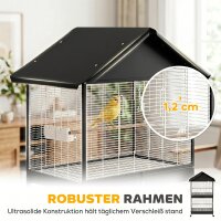 Vogelvoliere Groß Vogelkäfig mit Abnehmbar Trennwand 2 Türen 2 Holzstangen Rollen 2 Schalen 4 Futterspendern XXL