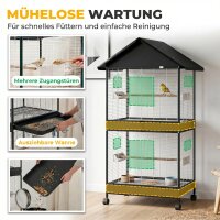 Vogelvoliere Groß Vogelkäfig mit Abnehmbar Trennwand 2 Türen 2 Holzstangen Rollen 2 Schalen 4 Futterspendern XXL